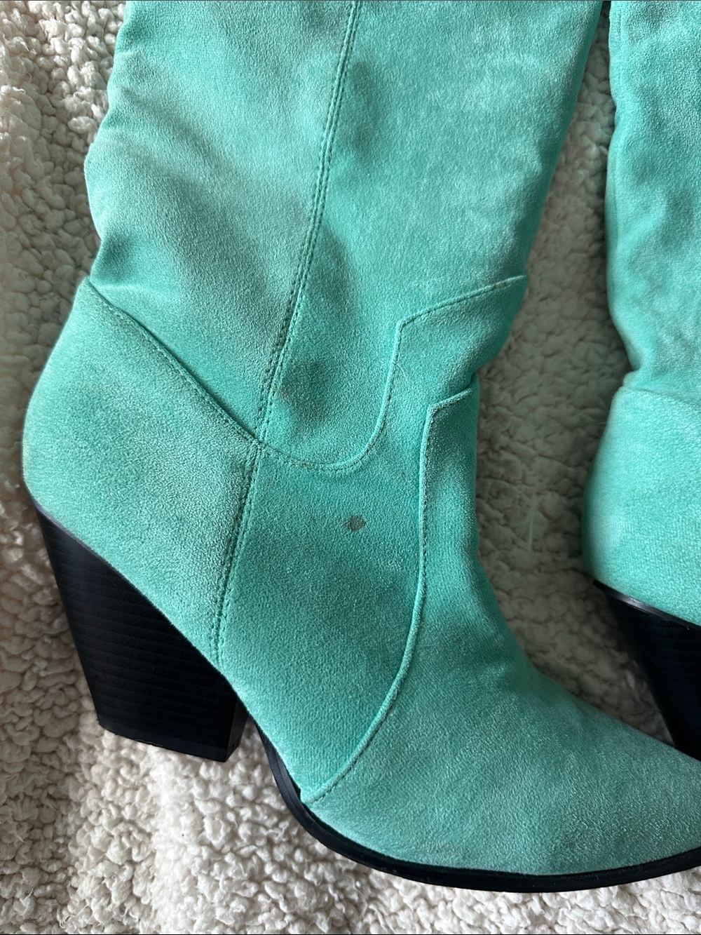 Nasty Gal Turquoise Suede Mid-Calf Western Boots - Women's - Picture 3 of 4